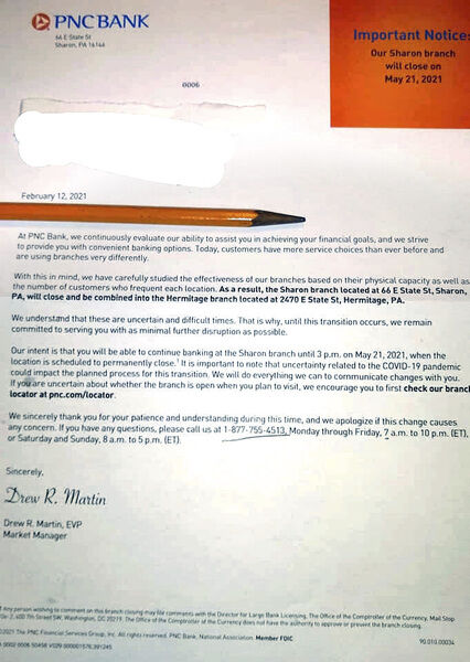 PNC closing its Sharon branch